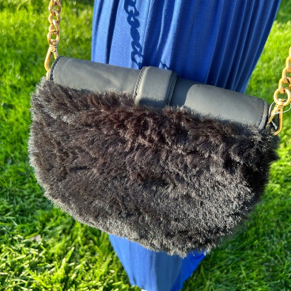 Scoop Black Faux Fur Crossbody Bag - Picture 9 of 15